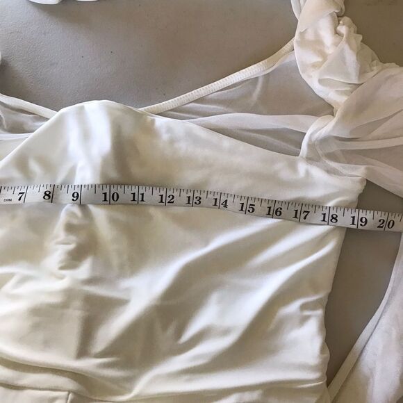 Club L London Fallon  flared leg jumpsuit with long mesh sleeves neck wrap - Picture 14 of 16